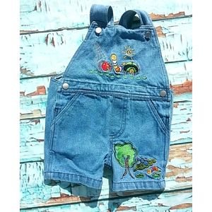 🪲HP! Vintage | Denim Embellished Infant Spring Shortalls 6/9m